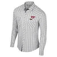 Men's Colosseum x Wrangler White Virginia Tech Hokies Plaid Window Pane Long Sleeve Full-Snap Shirt