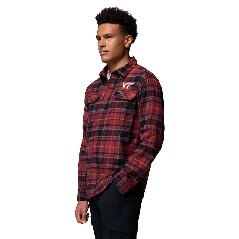 Chemise boutonnée à manches longues en flanelle Omni-Wick pour homme, couleur marron Columbia Virginia Tech Hokies Flare Gun