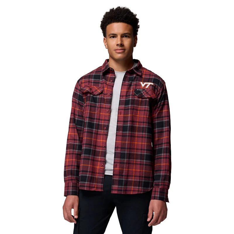 Chemise boutonnée à manches longues en flanelle Omni-Wick pour homme, couleur marron Columbia Virginia Tech Hokies Flare Gun