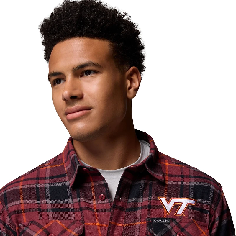 Chemise boutonnée à manches longues en flanelle Omni-Wick pour homme, couleur marron Columbia Virginia Tech Hokies Flare Gun