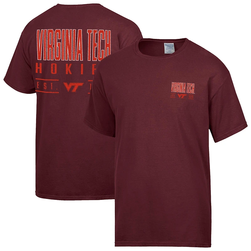 T-shirt ComfortWash marron pour homme, grand nom des Virginia Tech Hokies