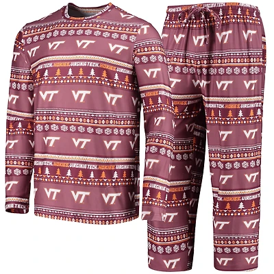 Ensemble de nuit pour homme Concepts Sport Maroon Virginia Tech Hokies, haut à manches longues et pantalon