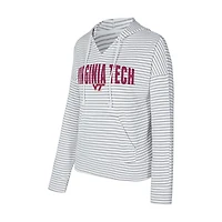 Men's Concepts Sport  White/Gray Virginia Tech Hokies French Terry Striped V-Neck Pullover Hoodie