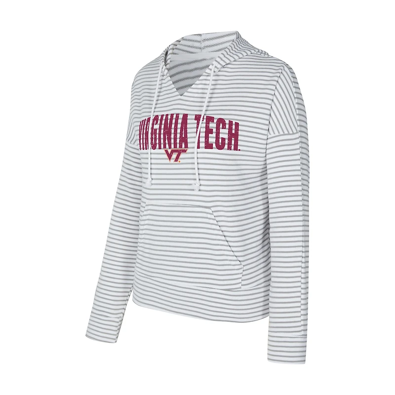 Men's Concepts Sport White/Gray Virginia Tech Hokies French Terry Striped V-Neck Pullover Hoodie