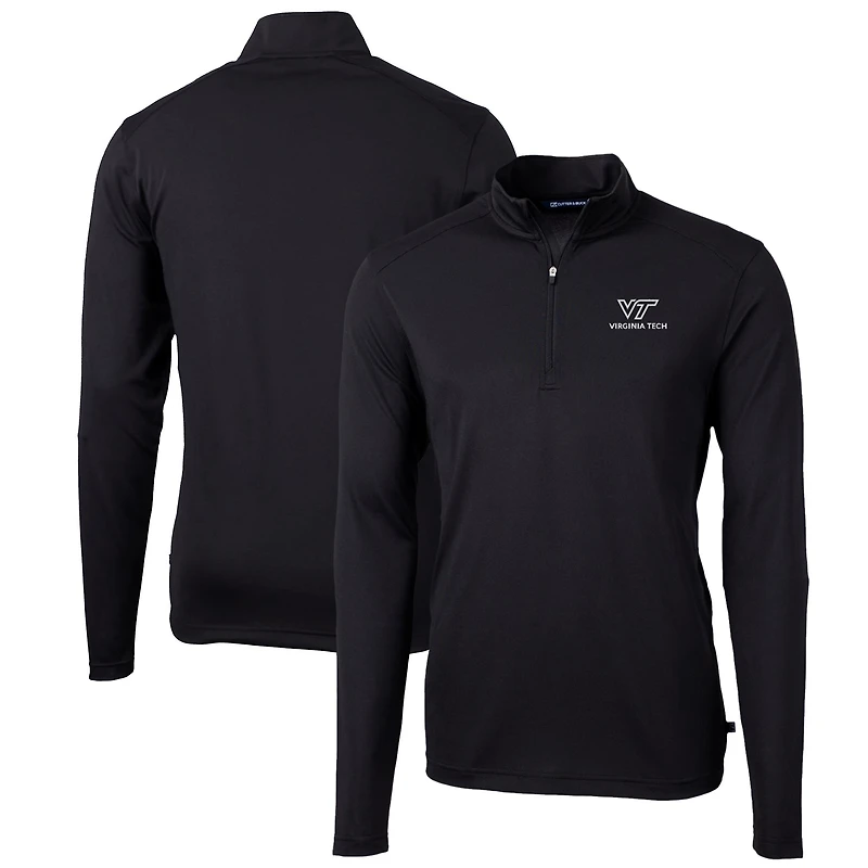 Men's Cutter & Buck Black Virginia Tech Hokies Big Tall Virtue Eco Pique Recycled Quarter-Zip Pullover Top