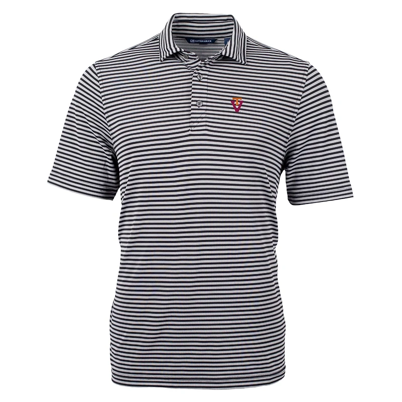 Polo Cutter & Buck noir pour homme Virginia Tech Hokies, logo rétro, en piqué éco-responsable à rayures recyclées.