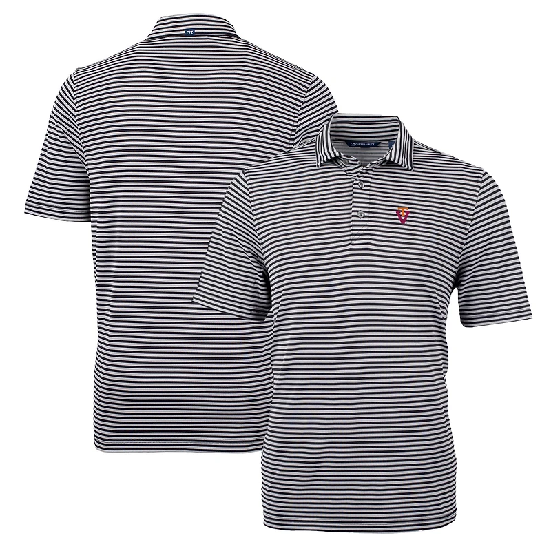 Men's Cutter & Buck Black Virginia Tech Hokies Throwback Logo Virtue Eco Pique Stripe Recycled Polo