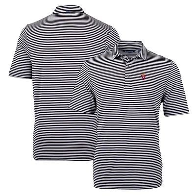 Men's Cutter & Buck Black Virginia Tech Hokies Throwback Logo Virtue Eco Pique Stripe Recycled Polo