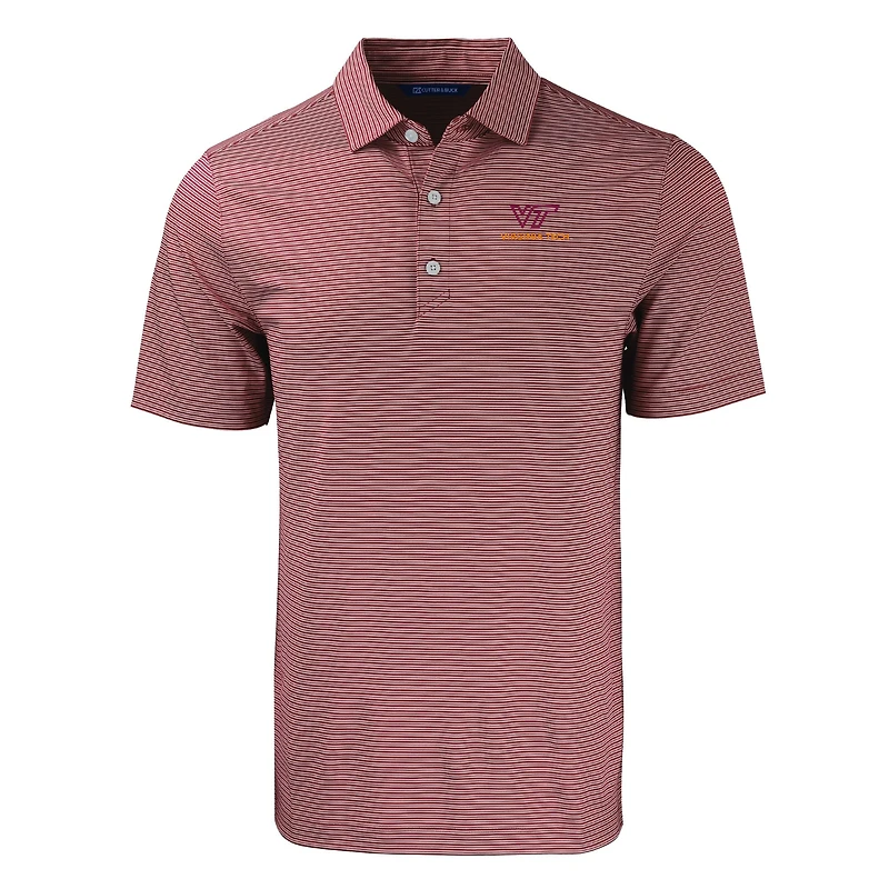 Men's Cutter & Buck Maroon Virginia Tech Hokies Forge Eco Double Stripe Stretch Recycled Polo