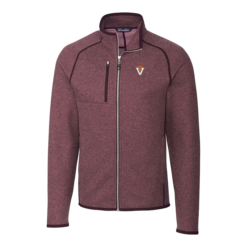 Veste en maille zippée Cutter & Buck bordeaux Virginia Tech Hokies Mainsail pour homme