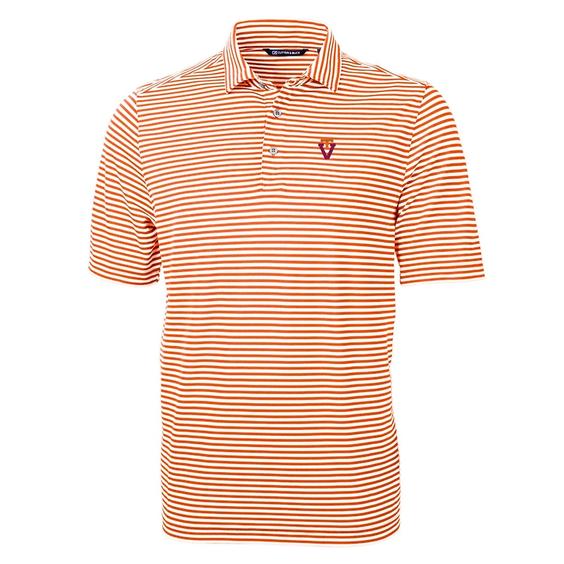 Polo Cutter & Buck orange Virginia Tech Hokies grandes tailles pour homme, logo de l'équipe, en Pique éco-responsable à rayures recyclées, orné du l'équipe Virtue Eco Stripe.