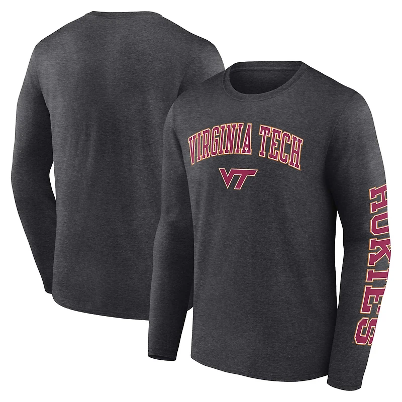 Men's Fanatics Heather Charcoal Virginia Tech Hokies Distressed Arch Over Logo Long Sleeve T-Shirt