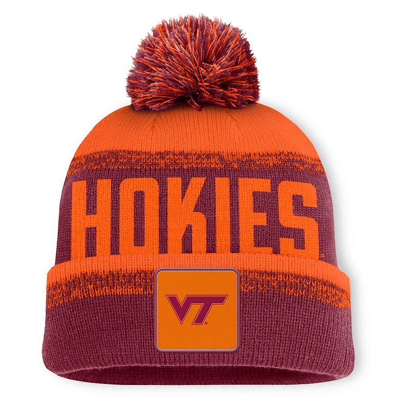 Bonnet en tricot à revers Thrive Fanatics marron/orange pour homme des Virginia Tech Hokies avec pompon