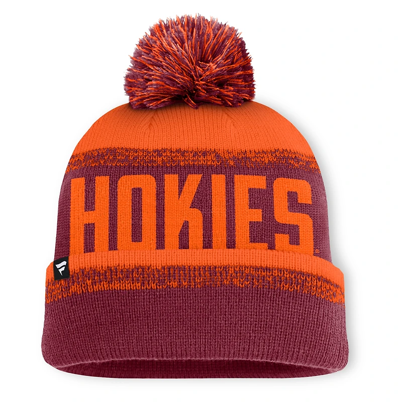 Bonnet en tricot à revers Thrive Fanatics marron/orange pour homme des Virginia Tech Hokies avec pompon