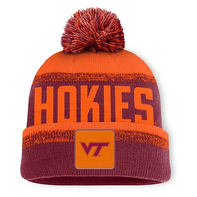 Bonnet en tricot à revers Thrive Fanatics marron/orange pour homme des Virginia Tech Hokies avec pompon