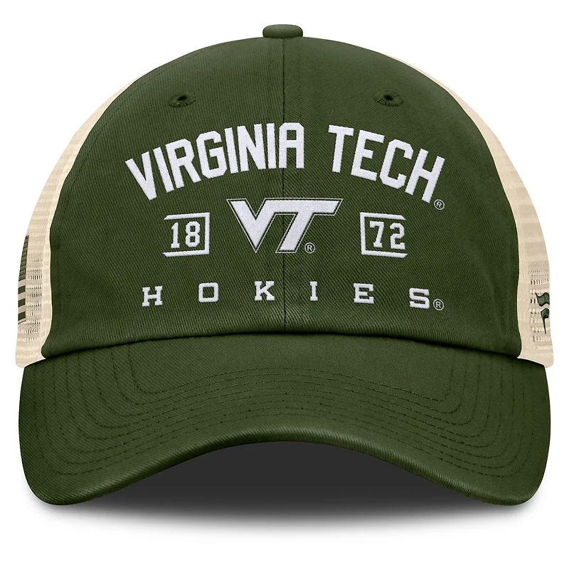 Casquette ajustable Fanatics pour hommes, olive, Virginia Tech Hokies OHT Military Appreciation Frontier Trucker