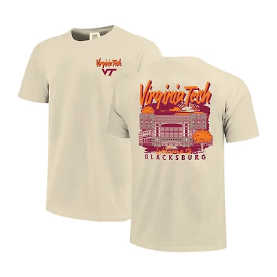 T-shirt pour homme Image One Natural Virginia Tech Hokies Comfort Colors, motif campus dessiné à la main