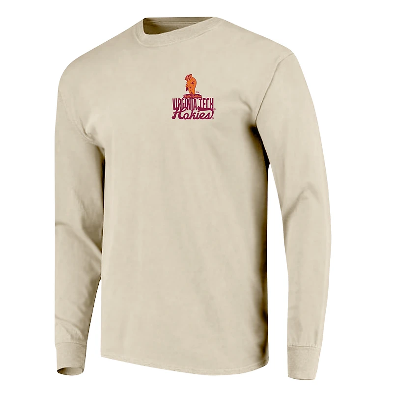 Men's Natural Virginia Tech Hokies Comfort Colors Mascot Overlay Long Sleeve T-Shirt