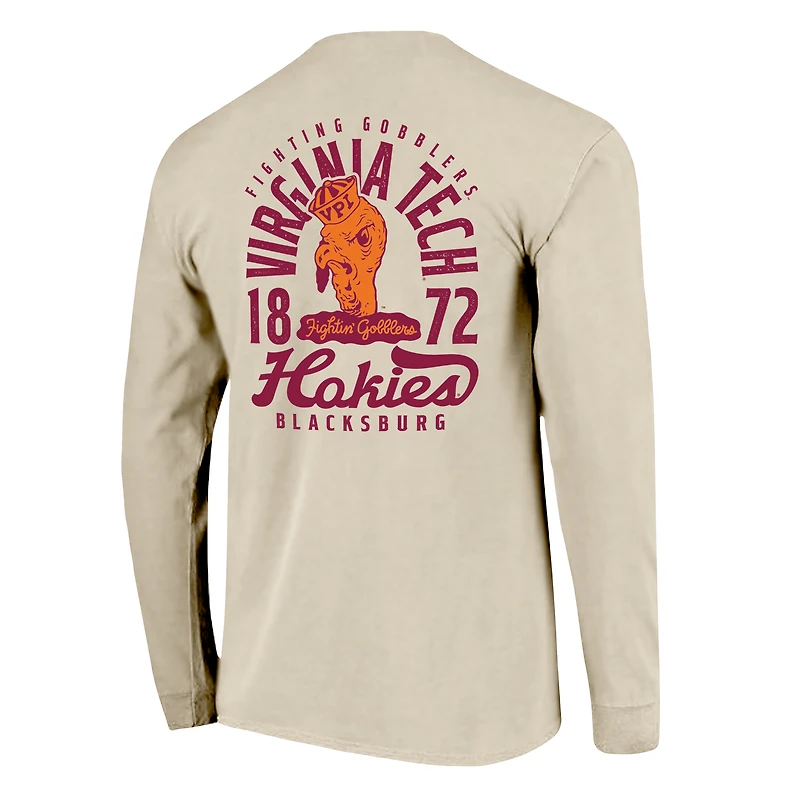 Men's Natural Virginia Tech Hokies Comfort Colors Mascot Overlay Long Sleeve T-Shirt