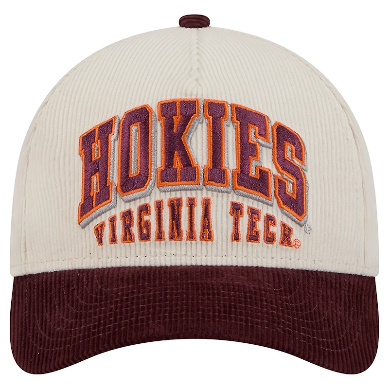 Men's New Era Maroon/Cream Virginia Tech Hokies Arch Two-Tone Corduroy 9FORTY A-Frame Adjustable Hat