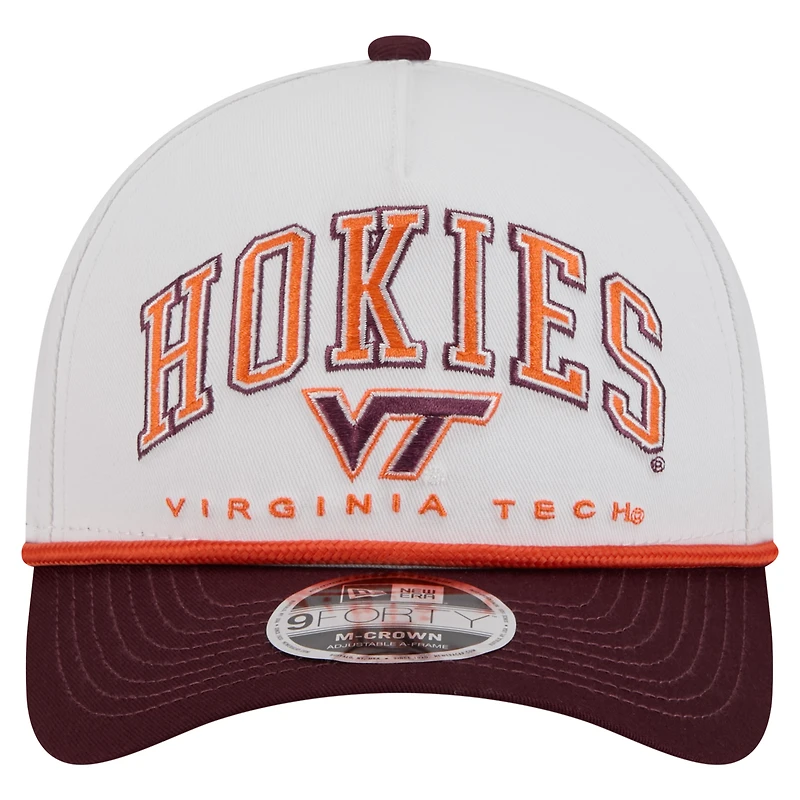 Men's New Era White/Maroon Virginia Tech Hokies Arch Two-Tone Rope 9FORTY A-Frame M-Crown Adjustable Hat