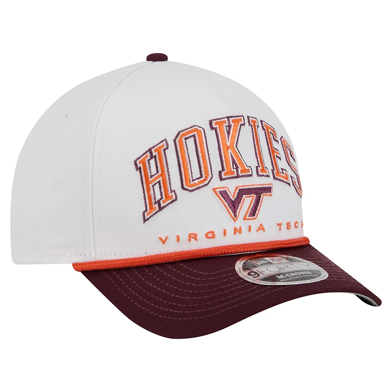 Men's New Era White/Maroon Virginia Tech Hokies Arch Two-Tone Rope 9FORTY A-Frame M-Crown Adjustable Hat