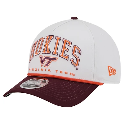 Casquette ajustable New Era 9FORTY A-Frame M-Crown pour homme, blanche/marron, Virginia Tech Hokies Arch, corde bicolore