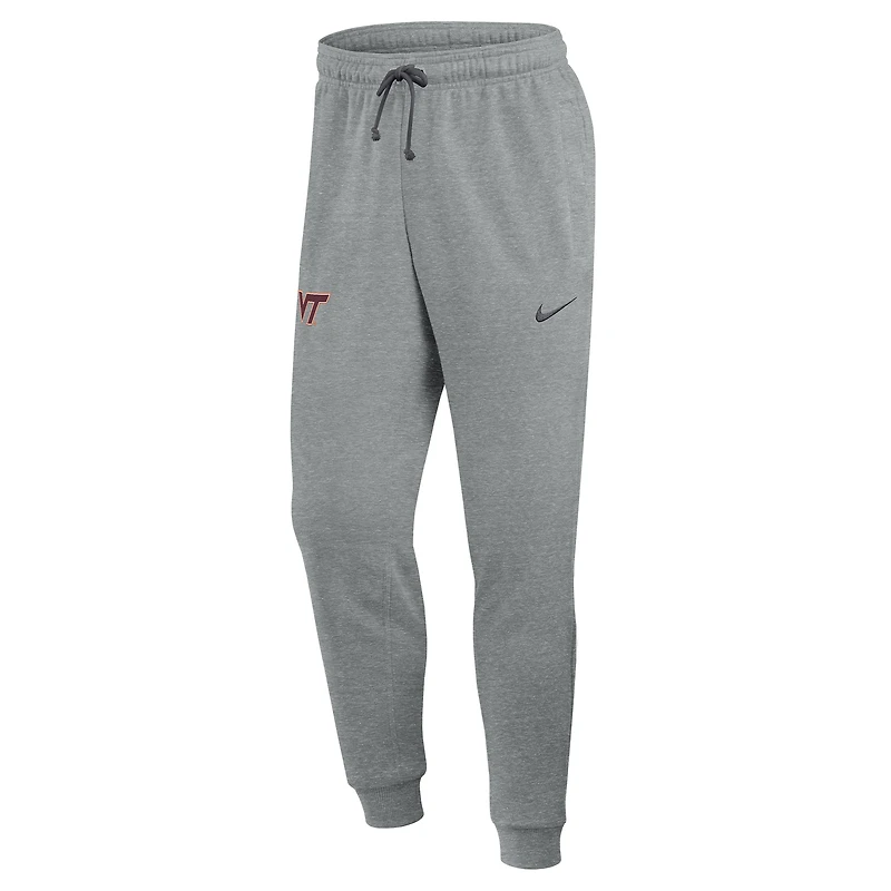 Pantalon de survêtement Nike pour homme, gris chiné, Virginia Tech Hokies, coupe fuselée, inspiré du basketball.