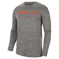 T-shirt à manches longues Nike Virginia Tech Hokies Team Velocity Performance pour homme, gris chiné