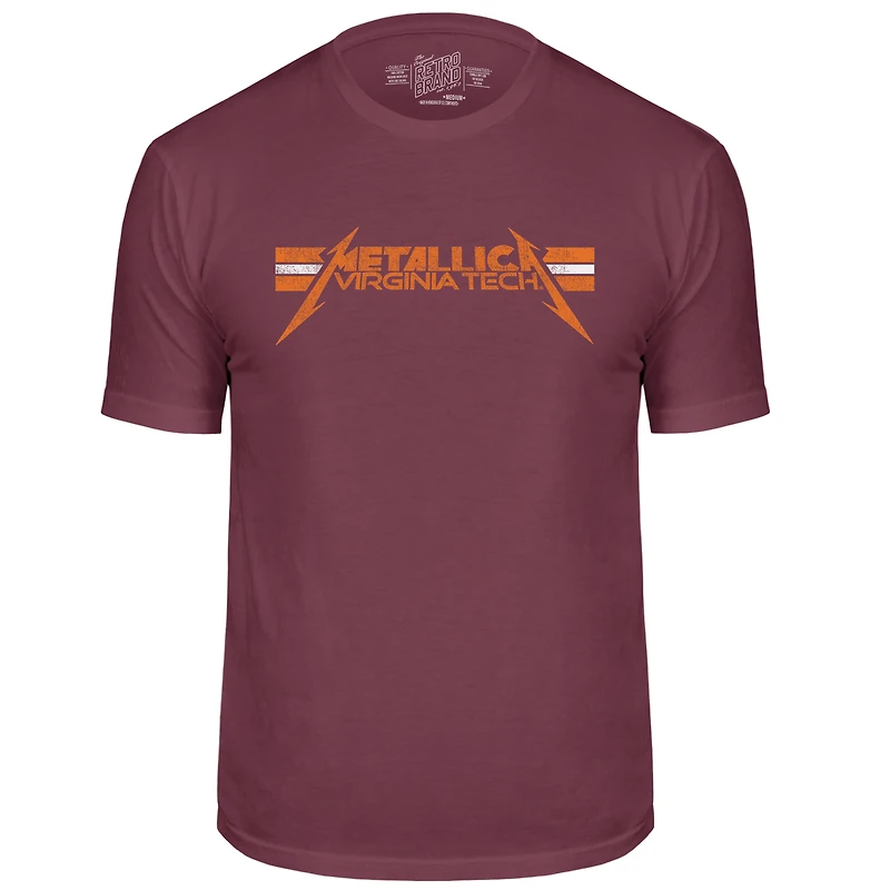 T-shirt rétro original pour homme de la marque Retro, bordeaux, Virginia Tech Hokies, Metallica