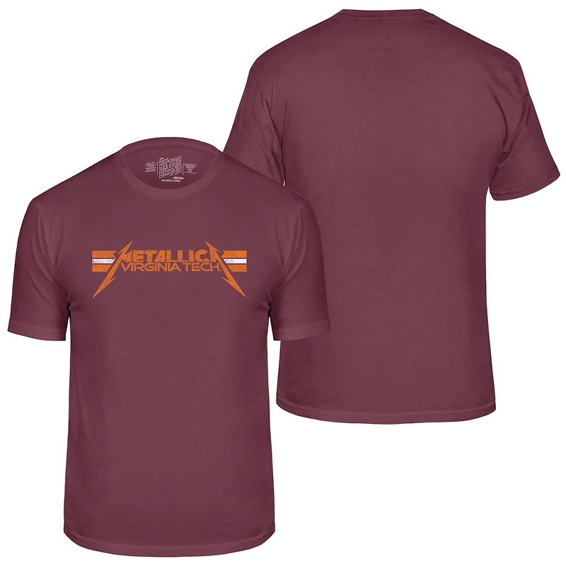 T-shirt rétro original pour homme de la marque Retro, bordeaux, Virginia Tech Hokies, Metallica
