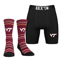 Pack combiné de chaussettes et caleçons boxeurs Rock Em Socks pour hommes Virginia Tech Hokies Primary Crew