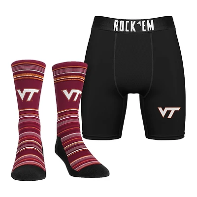 Pack combiné de chaussettes et caleçons boxeurs Rock Em Socks pour hommes Virginia Tech Hokies Primary Crew