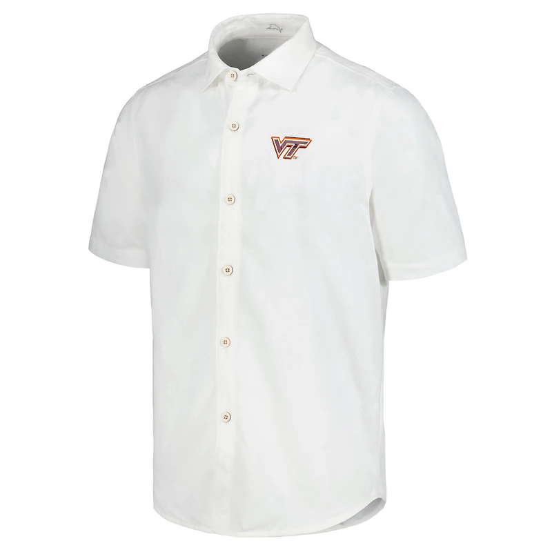 Men's Tommy Bahama White Virginia Tech Hokies Coconut Point Palm Vista IslandZone Camp Button-Up Shirt