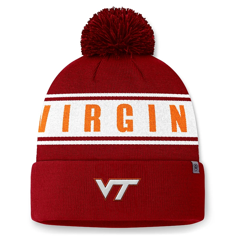 Bonnet en tricot à revers Slash avec pompon pour homme Top of the World Virginia Tech Hokies Bordeaux
