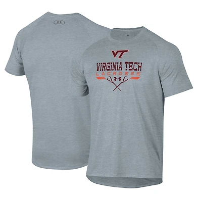 T-shirt de performance Under Armour gris Virginia Tech Hokies Lacrosse Icon Raglan pour homme