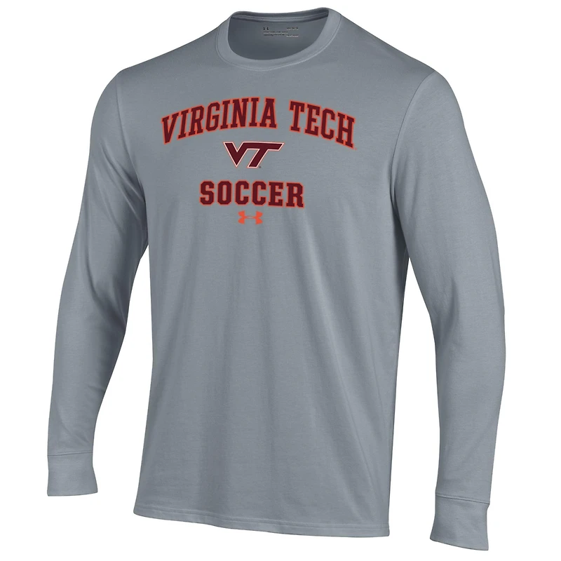 Men's Under Armour Gray Virginia Tech Hokies Soccer Arch Over Performance Long Sleeve T-Shirt