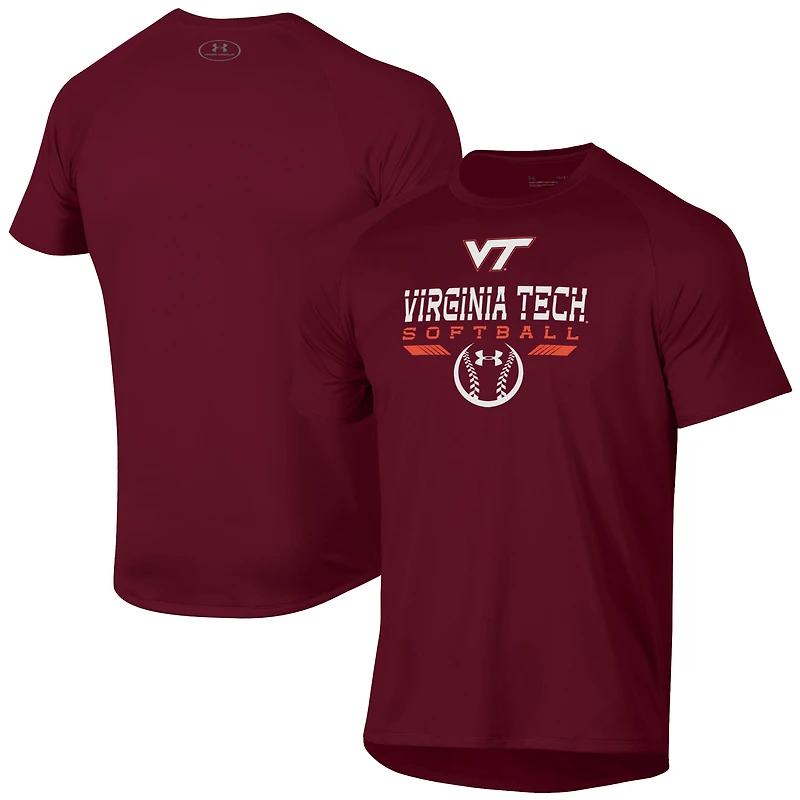 T-shirt raglan de performance Under Armour bordeaux Virginia Tech Hokies Softball Icon pour homme