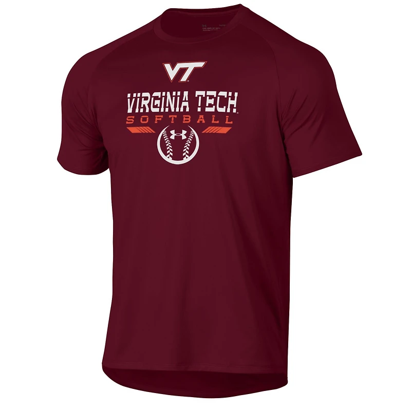 T-shirt raglan de performance Under Armour bordeaux Virginia Tech Hokies Softball Icon pour homme