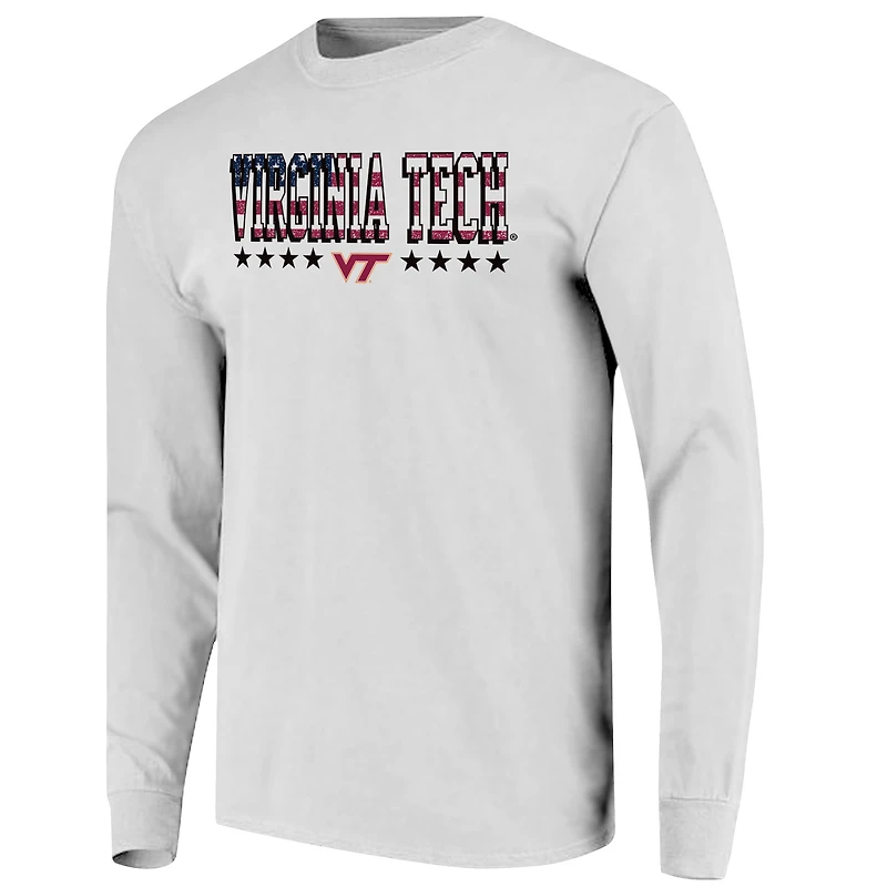 T-shirt à manches longues pour homme, blanc, Virginia Tech Hokies, taille haute, avec drapeau.