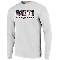 T-shirt à manches longues pour homme, blanc, Virginia Tech Hokies, taille haute, avec drapeau.