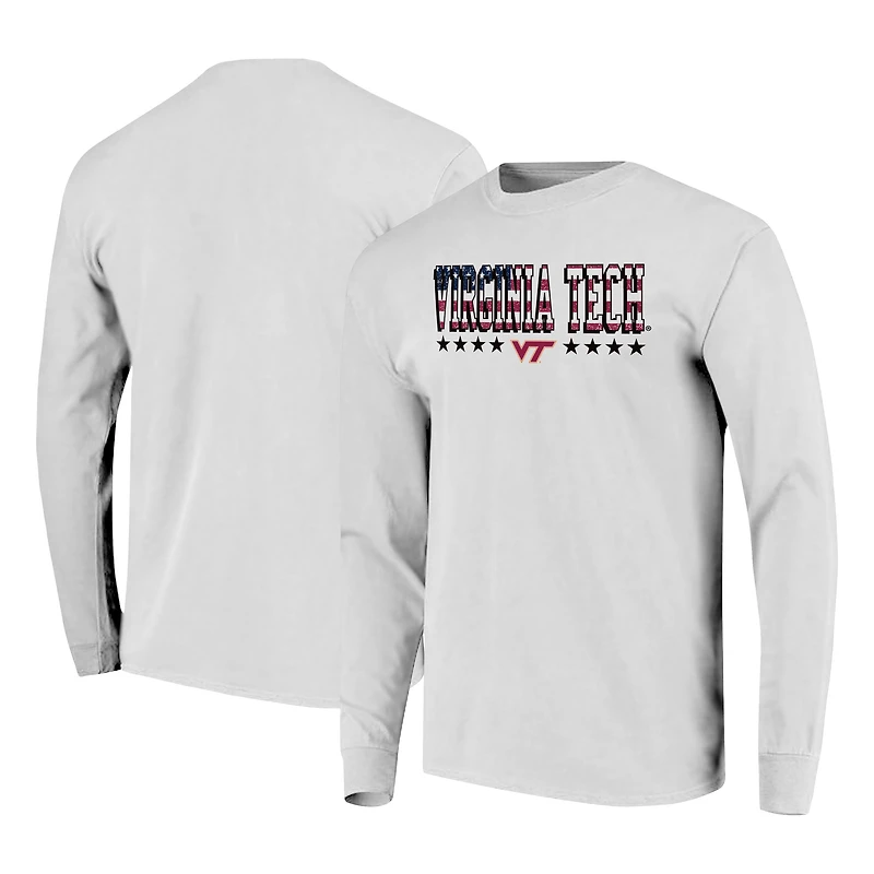 T-shirt à manches longues pour homme, blanc, Virginia Tech Hokies, taille haute, avec drapeau.
