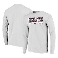 T-shirt à manches longues pour homme, blanc, Virginia Tech Hokies, taille haute, avec drapeau.