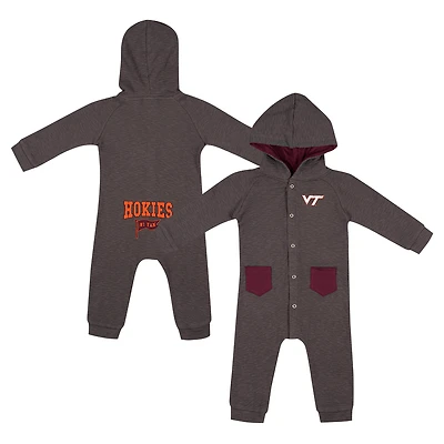 Barboteuse à capuche entièrement boutonnée Zando-Zan Waffle pour nouveau-né et bébé Colosseum Charcoal Virginia Tech Hokies