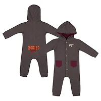 Newborn & Infant Colosseum Charcoal Virginia Tech Hokies Zando-Zan Waffle Full-Snap Hooded Romper