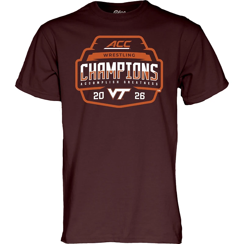 Unisex Blue 84 Maroon Virginia Tech Hokies 2026 ACC Men's Wrestling Tournament Champions T-Shirt