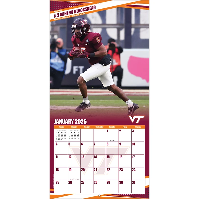Virginia Tech Hokies 12” x 12” 2026 Team Wall Calendar