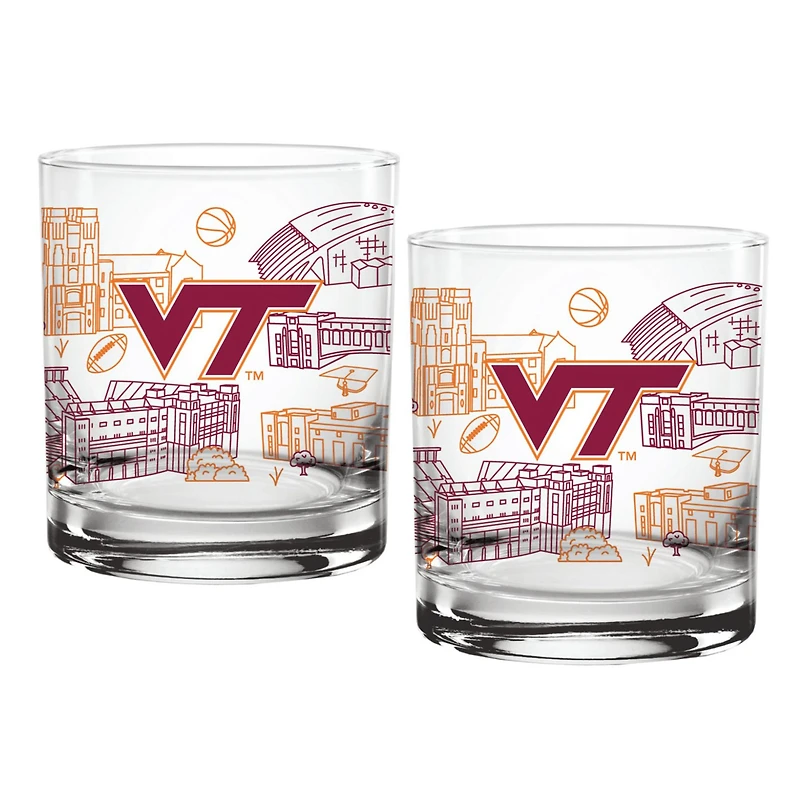 Virginia Tech Hokies paquet de deux 14oz. Verre d’art de ligne de campus