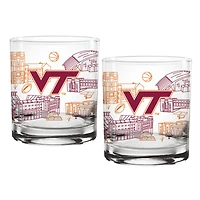 Virginia Tech Hokies paquet de deux 14oz. Verre d’art de ligne de campus