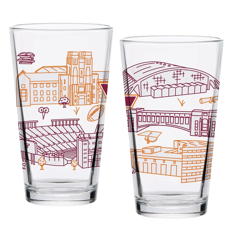 Virginia Tech Hokies Two-Pack 16oz. Campus Line Art Pint Glass Set